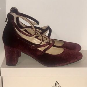 Burgundy Velour Block Heels